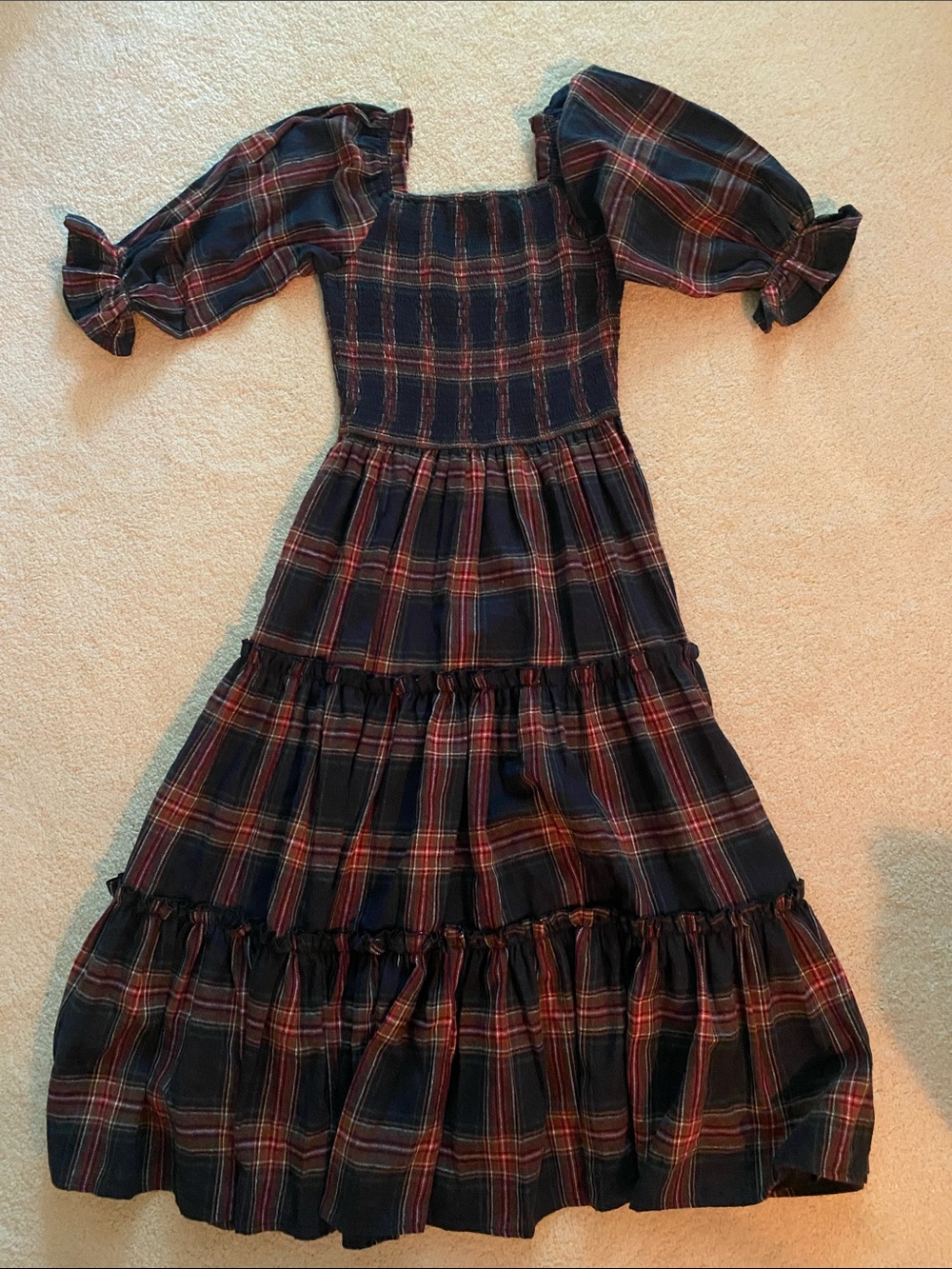 Ivy City Women’s Navy and Red Plaid Tiered Smocked Dress XXS - Picture 2 of 4
